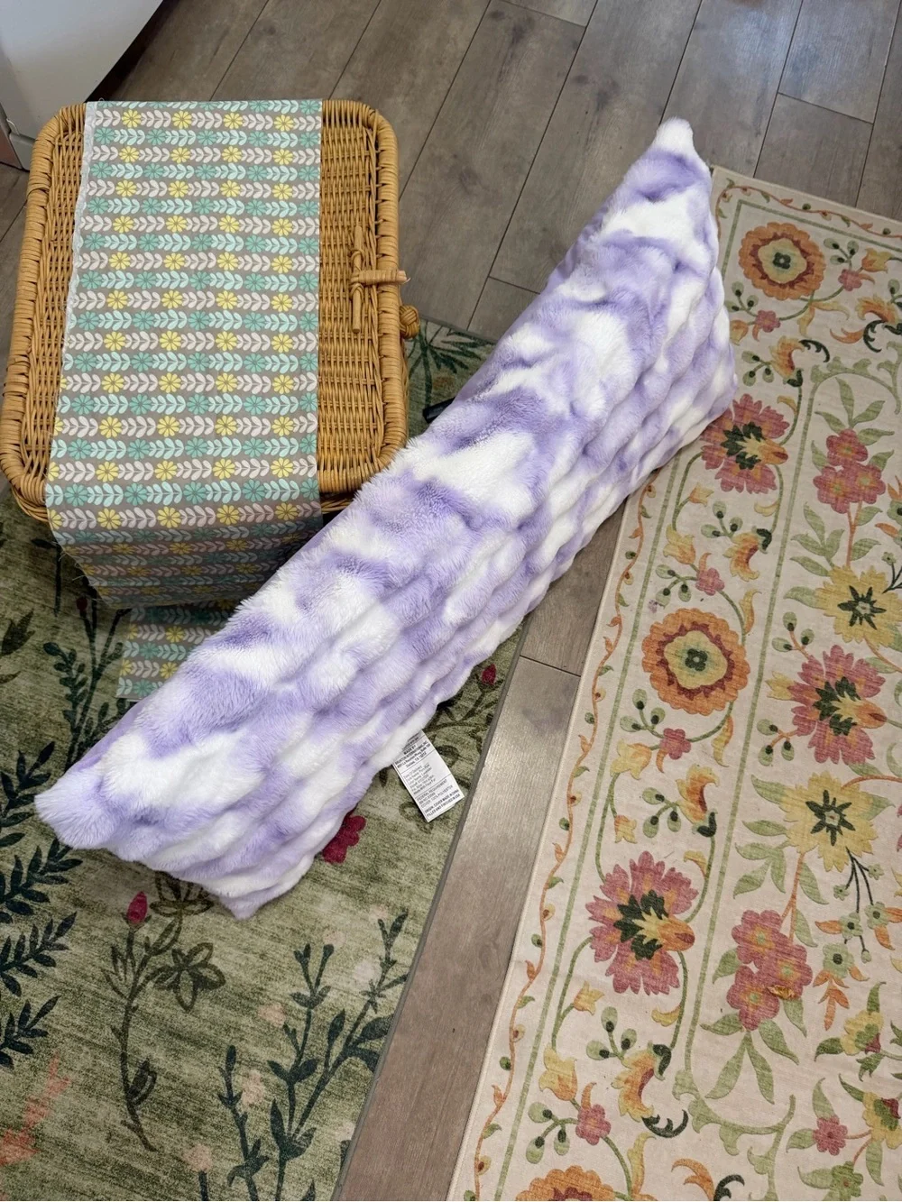 New Large Girl’s Tie Dye Furry Plush Body Pillow Purple White Pillow 16x36”